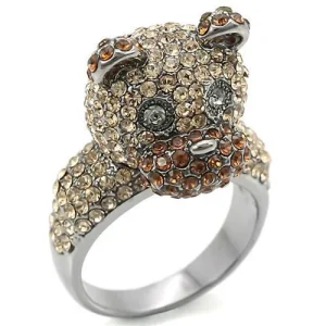 Ruthenium Brass Ring with Top Grade Crystal in Multi Color