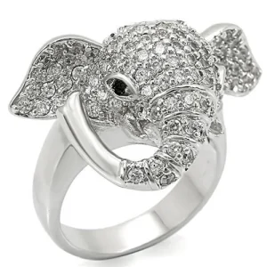 Rhodium Brass Ring with Top Grade Crystal in Jet