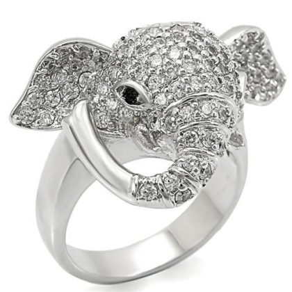 Rhodium Brass Ring with Top Grade Crystal in Jet
