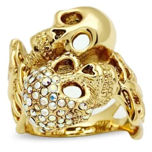 Gold White Metal Ring with Top Grade Crystal in Aurora Borealis (Rainbow Effect)