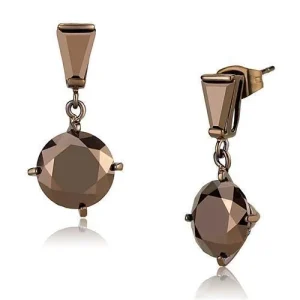 IP Coffee light Brass Earrings with Grade CZ in Light Coffee