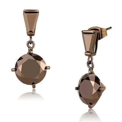 IP Coffee light Brass Earrings with Grade CZ in Light Coffee