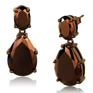 IP Coffee light Brass Earrings with Grade CZ in Light Coffee