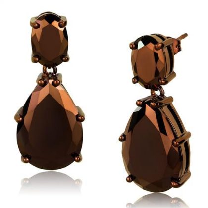 IP Coffee light Brass Earrings with Grade CZ in Light Coffee