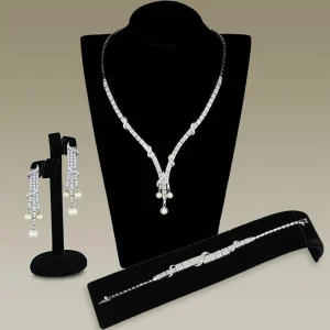 Rhodium Brass Jewelry Sets with Grade CZ in Clear