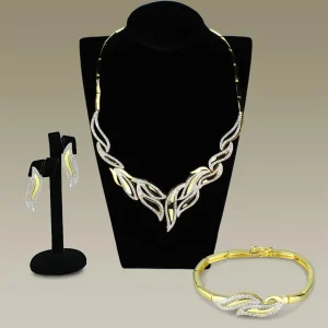 Gold+Rhodium Brass Jewelry Sets with Grade CZ in Clear