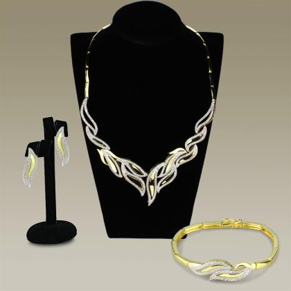 Gold+Rhodium Brass Jewelry Sets with Grade CZ in Clear