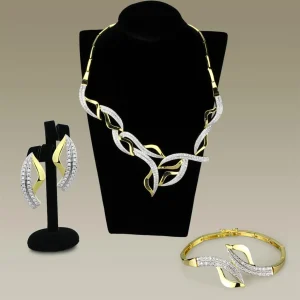 Gold+Rhodium Brass Jewelry Sets with Grade CZ in Clear