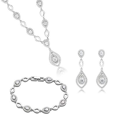 Rhodium Brass Jewelry Sets with Grade CZ in Clear