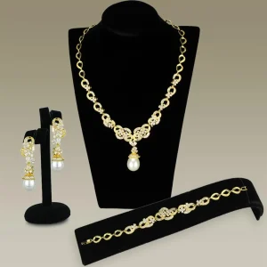 Gold Brass Jewelry Sets with Grade CZ in Clear