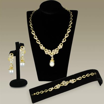 Gold Brass Jewelry Sets with Grade CZ in Clear