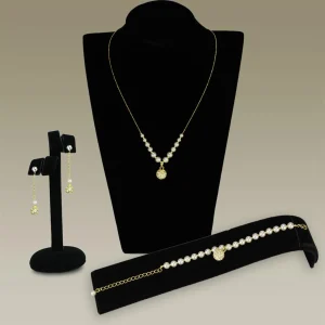 Gold Brass Jewelry Sets with Synthetic Pearl in White