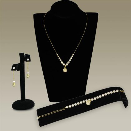 Gold Brass Jewelry Sets with Synthetic Pearl in White